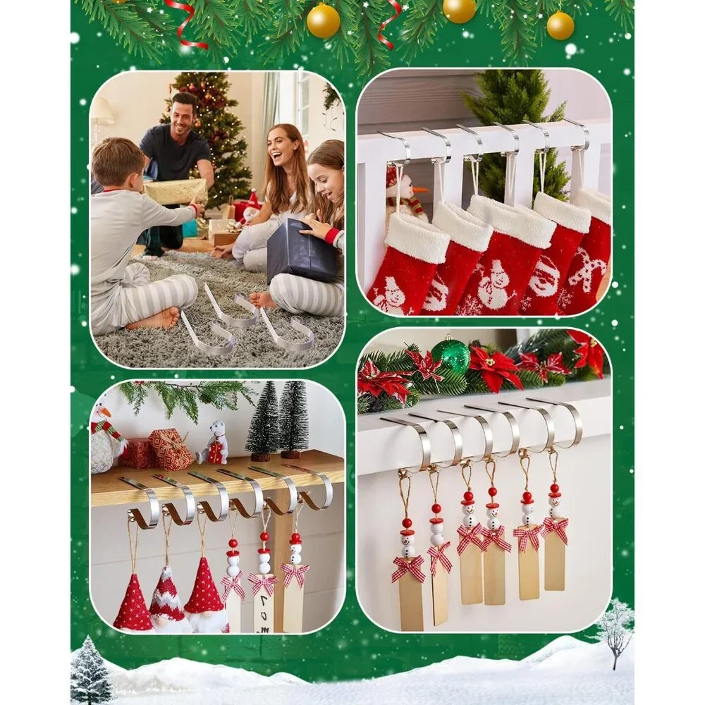 Set of 6 Non-Slip Silver Christmas Stocking Holders for Elegant Mantle Display